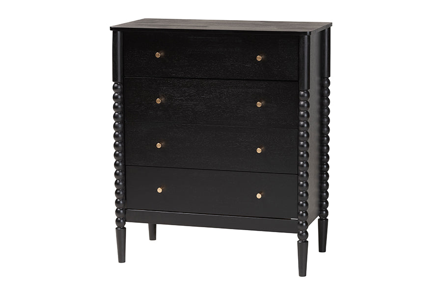 Baxton Studio Lucera Mid-Century Black Bobbin Wood 4-Drawer Chest