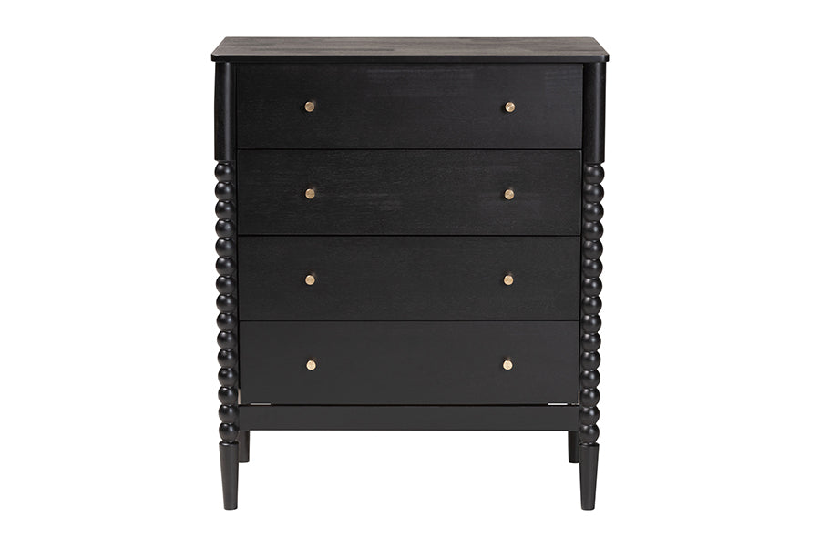 Baxton Studio Lucera Mid-Century Black Bobbin Wood 4-Drawer Chest