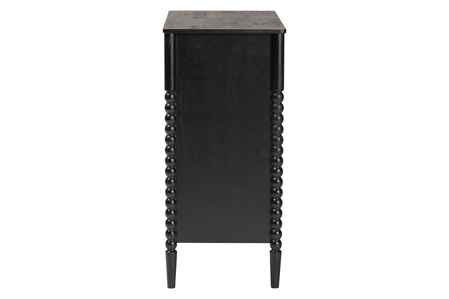 Baxton Studio Lucera Mid-Century Black Bobbin Wood 4-Drawer Chest