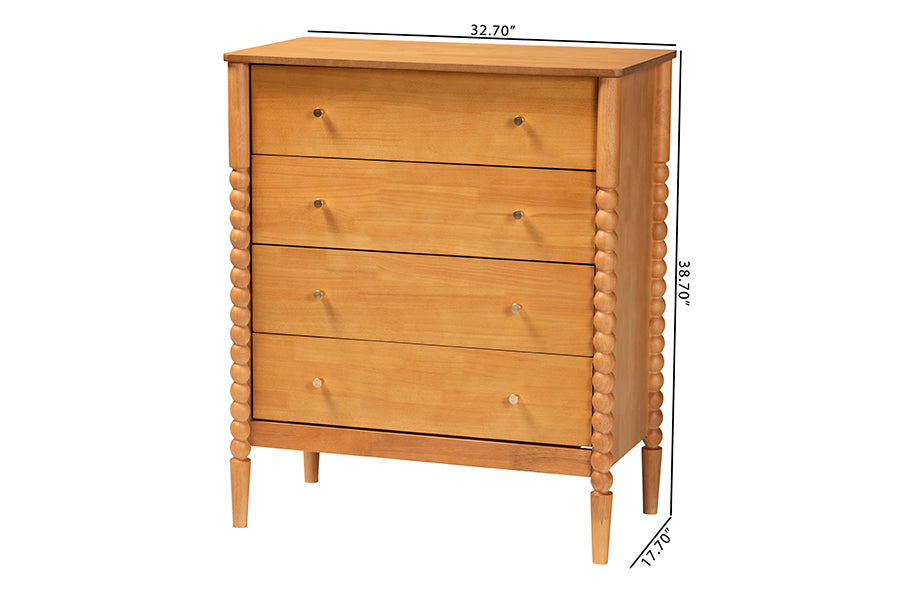 Baxton Studio Lucera Mid-Century Oak Brown Bobbin Wood 4-Drawer Chest