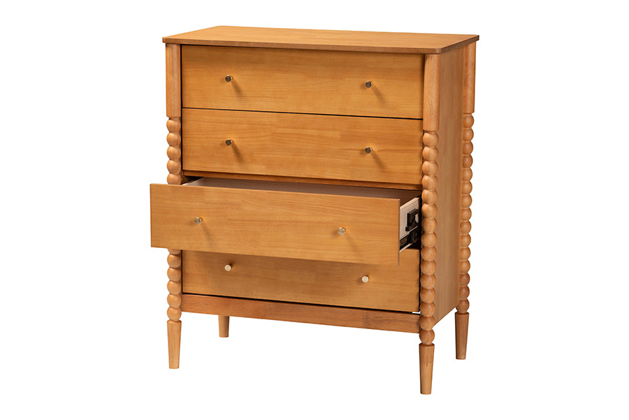 Baxton Studio Lucera Mid-Century Oak Brown Bobbin Wood 4-Drawer Chest