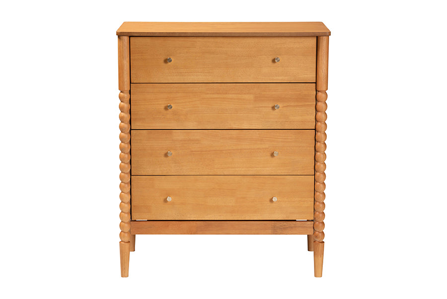 Baxton Studio Lucera Mid-Century Oak Brown Bobbin Wood 4-Drawer Chest