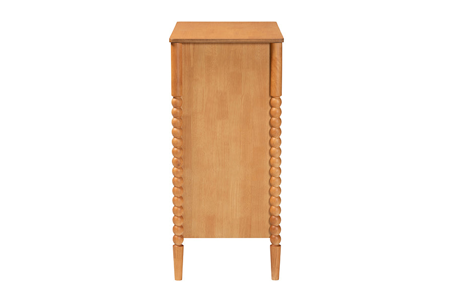 Baxton Studio Lucera Mid-Century Oak Brown Bobbin Wood 4-Drawer Chest