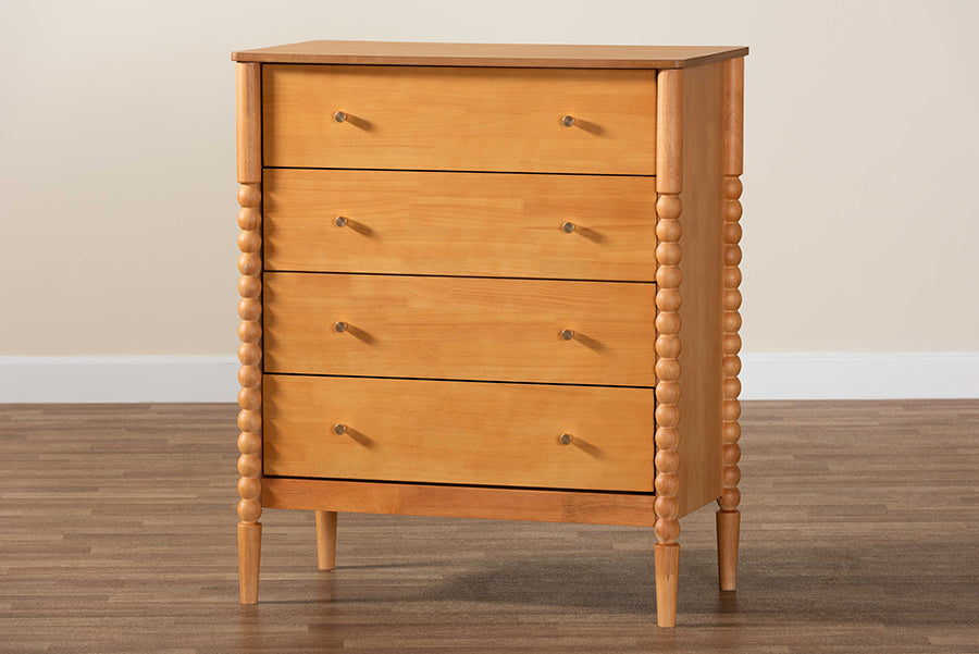 Baxton Studio Lucera Mid-Century Oak Brown Bobbin Wood 4-Drawer Chest