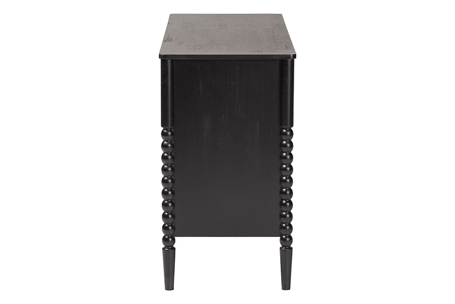 Baxton Studio Lucera Mid-Century Black Bobbin Wood 6-Drawer Dresser