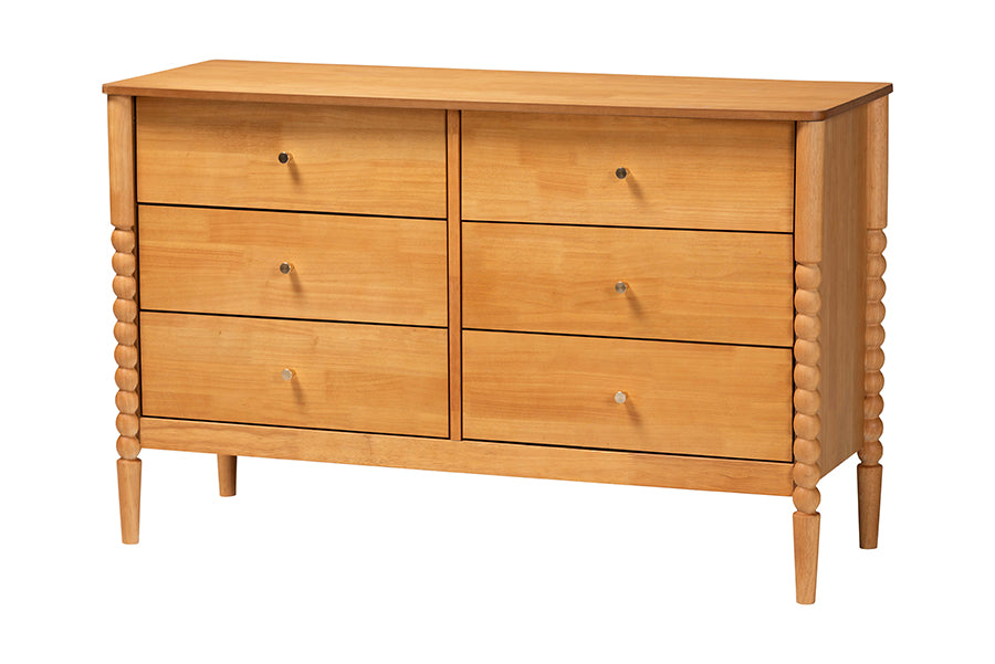 Baxton Studio Lucera Mid-Century Oak Brown Bobbin Wood 6-Drawer Dresser