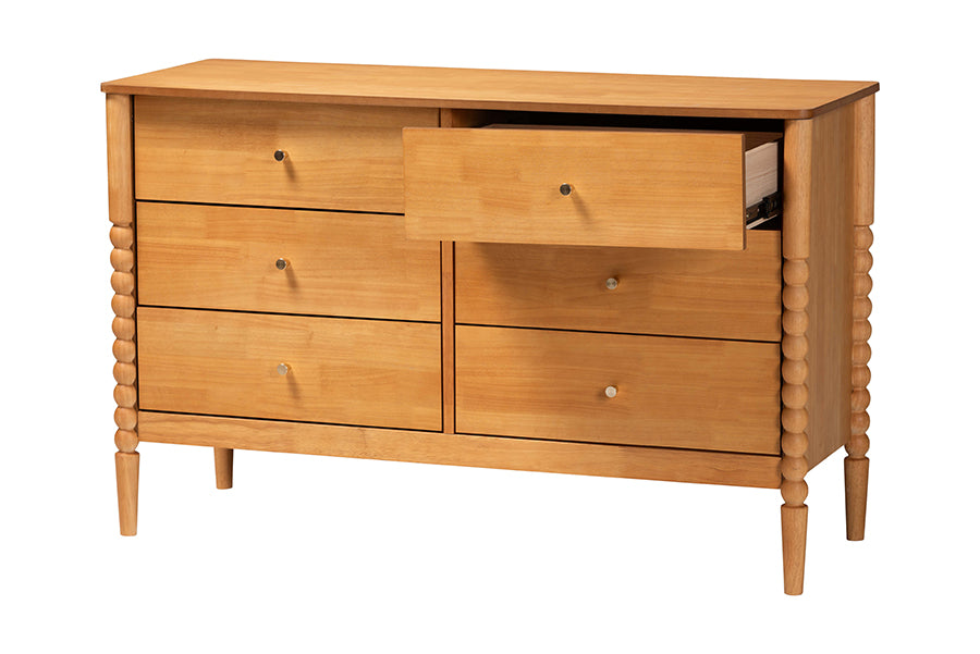 Baxton Studio Lucera Mid-Century Oak Brown Bobbin Wood 6-Drawer Dresser