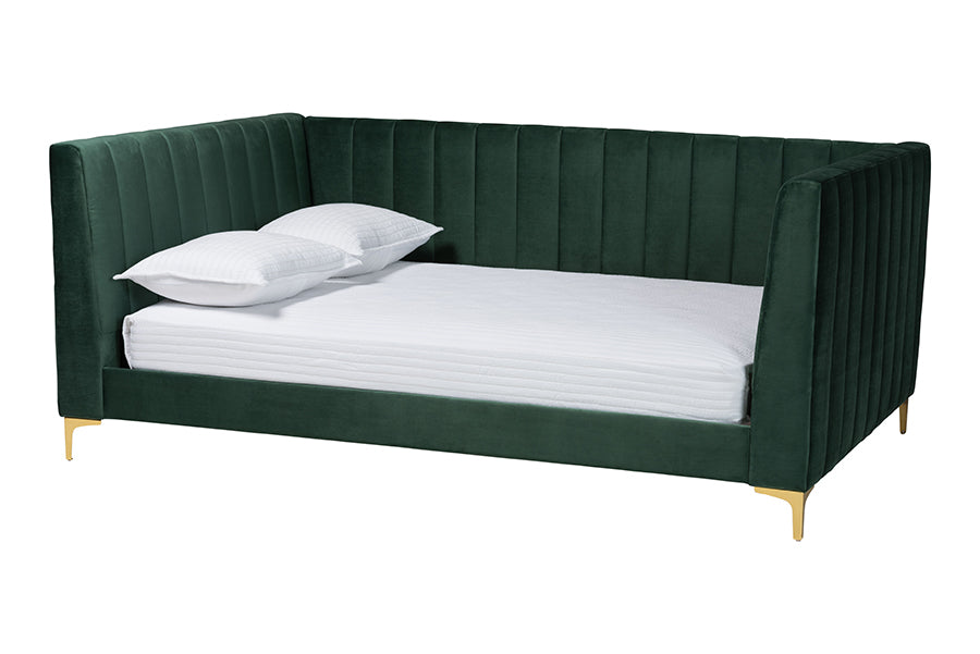 Baxton Studio Oksana Glam and Luxe Emerald Green Velvet and Gold Metal Full Daybed