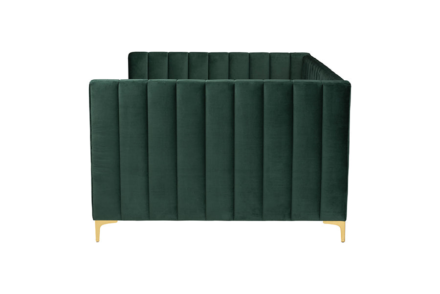Baxton Studio Oksana Glam and Luxe Emerald Green Velvet and Gold Metal Full Daybed