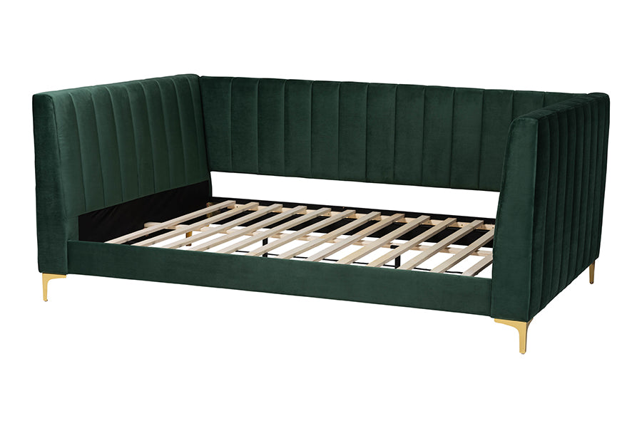Baxton Studio Oksana Glam and Luxe Emerald Green Velvet and Gold Metal Full Daybed