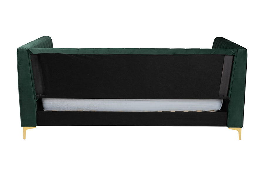 Baxton Studio Oksana Glam and Luxe Emerald Green Velvet and Gold Metal Full Daybed