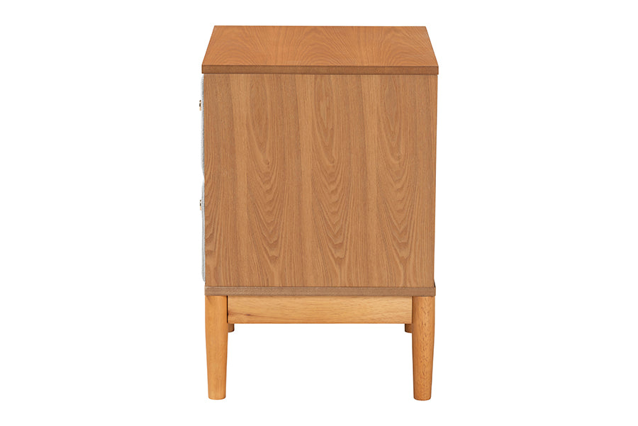 Baxton Studio Taylin Mid-Century Grey Corduroy and Oak Brown Wood 2-Drawer Nightstand