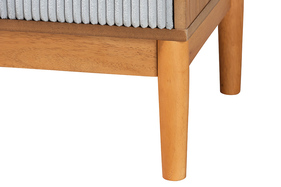 Baxton Studio Taylin Mid-Century Grey Corduroy and Oak Brown Wood 2-Drawer Nightstand