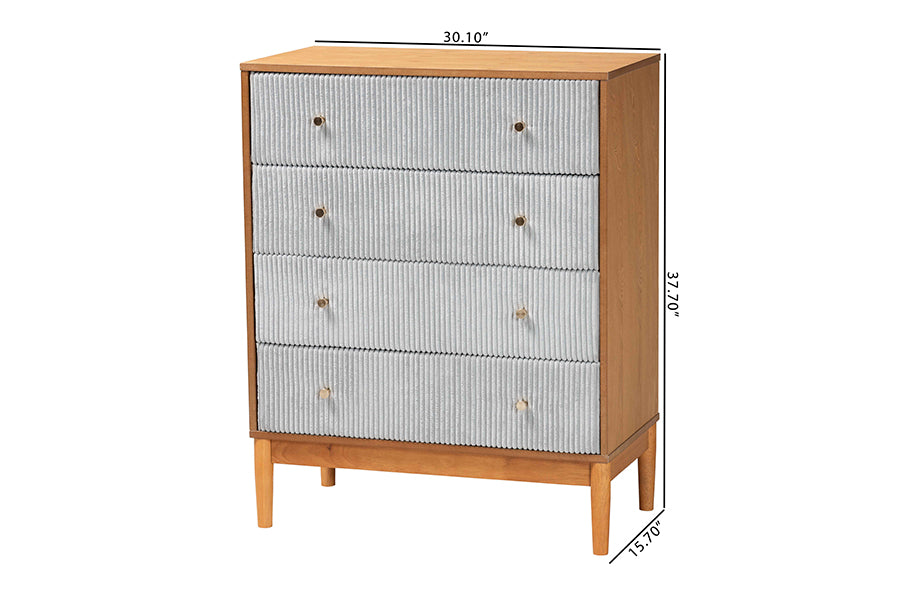 Baxton Studio Taylin Mid-Century Grey Corduroy and Oak Brown Wood 4-Drawer Chest
