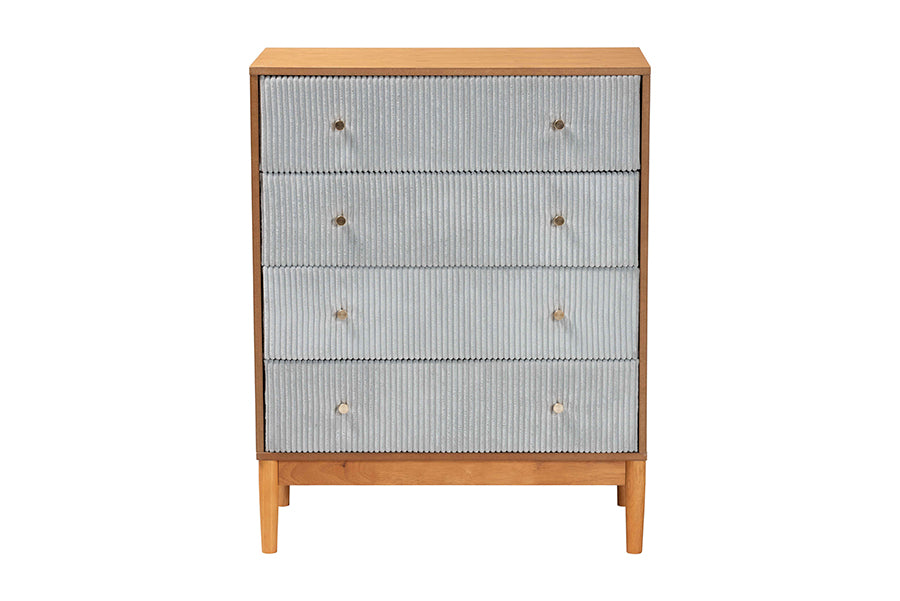 Baxton Studio Taylin Mid-Century Grey Corduroy and Oak Brown Wood 4-Drawer Chest