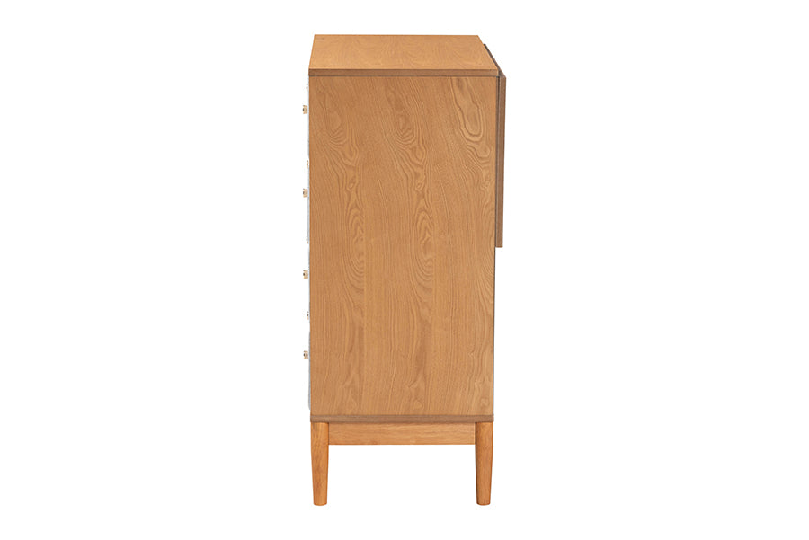 Baxton Studio Taylin Mid-Century Grey Corduroy and Oak Brown Wood 4-Drawer Chest