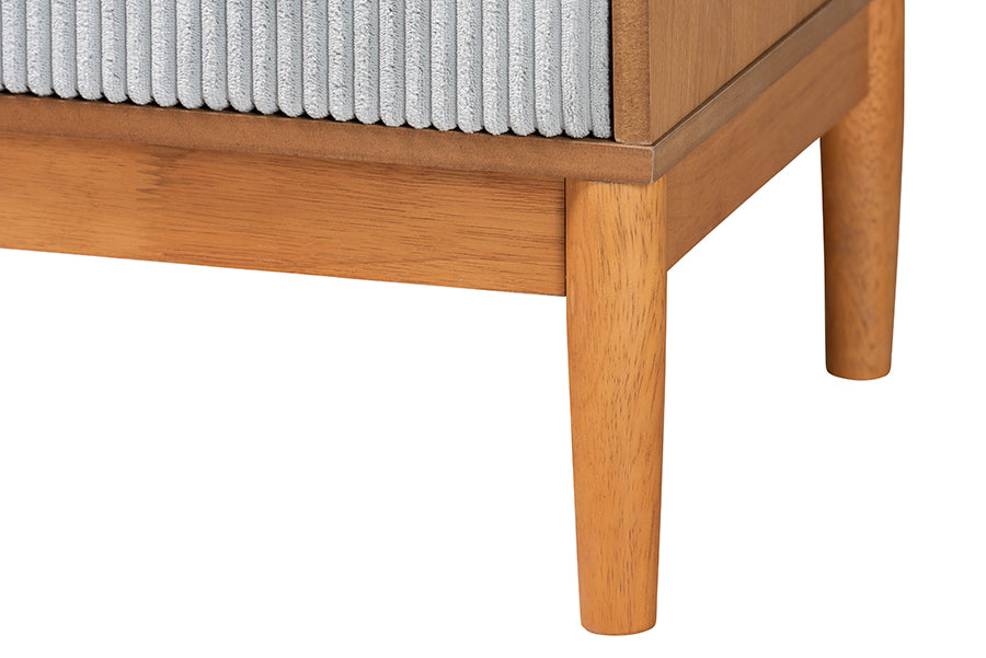 Baxton Studio Taylin Mid-Century Grey Corduroy and Oak Brown Wood 4-Drawer Chest