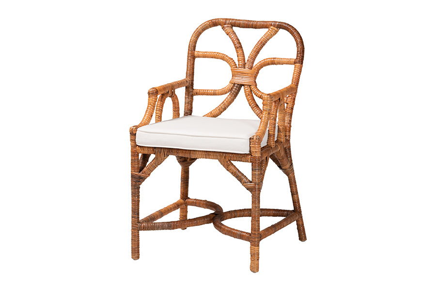 Bali & Pari Wade 5-Piece Rattan Dining Set – Round Wicker Table with Pedestal Base & 4 Armchairs, Light Honey Coastal Style FredCo