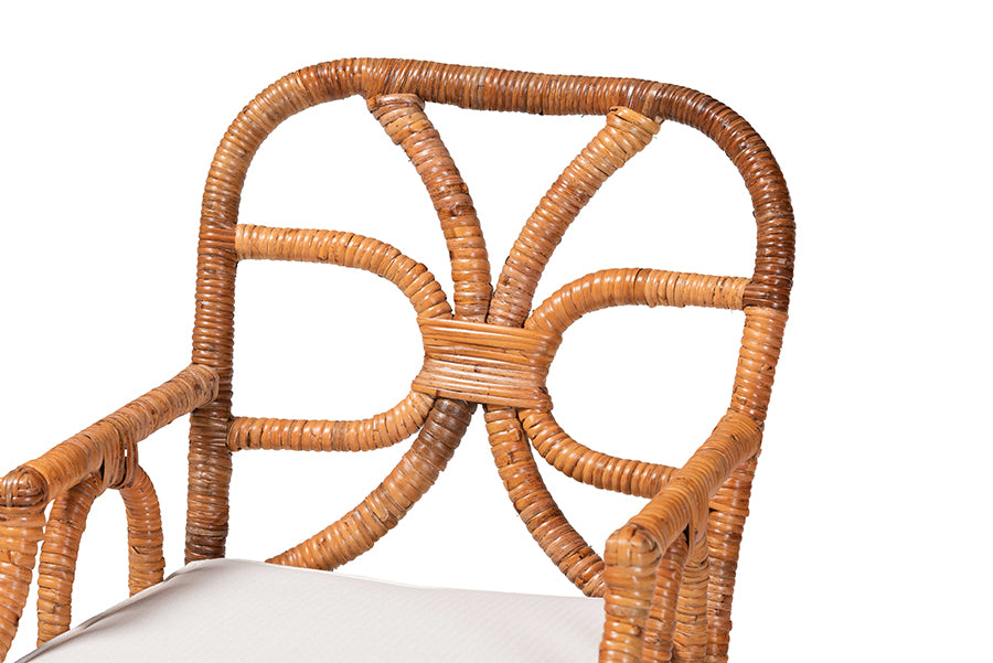 Bali & Pari Wade 5-Piece Rattan Dining Set – Round Wicker Table with Pedestal Base & 4 Armchairs, Light Honey Coastal Style FredCo