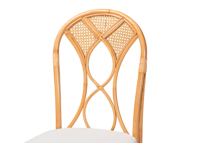 bali & pari Wallis 5-Piece Natural Rattan Dining Set with Round Pedestal Table and 4 Chairs, Handwoven Wicker Dining Furniture with Cushioned Seats, Boho Coastal Kitchen or Dining Room Set