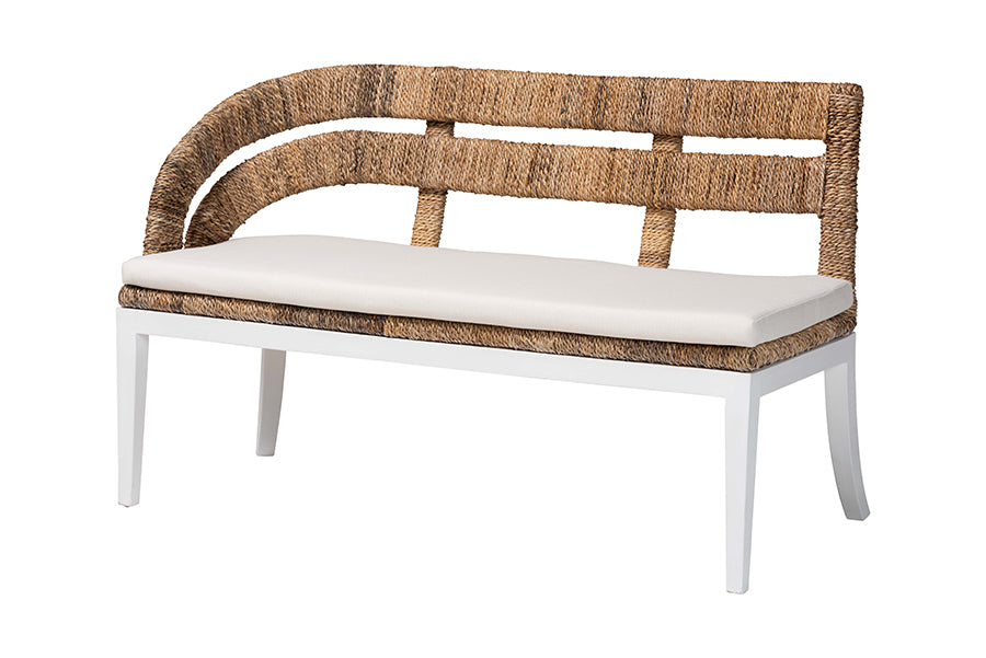 bali & pari Ubud Seagrass Dining Nook Set with Wood Dining Table and Cushioned L-Shaped Bench - Coastal Farmhouse Breakfast Corner Furniture Set for Kitchen or Dining Room, 3-Piece