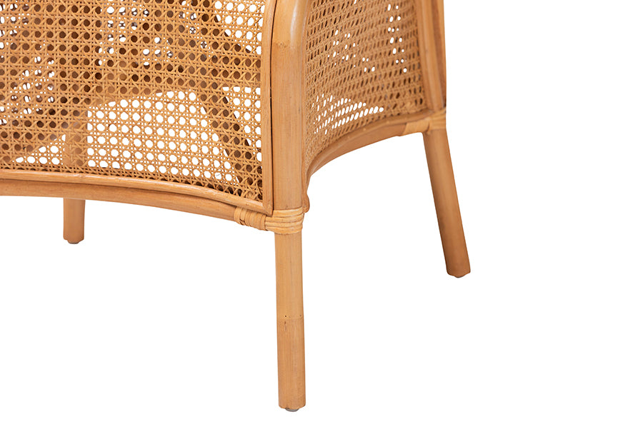 bali & pari Travis 5-Piece Natural Rattan Dining Set - Handwoven Wicker Set with Round Scalloped Edge Table and 4 Curved Back Chairs, Coastal Boho Dining Room Furniture with Cushioned Seating