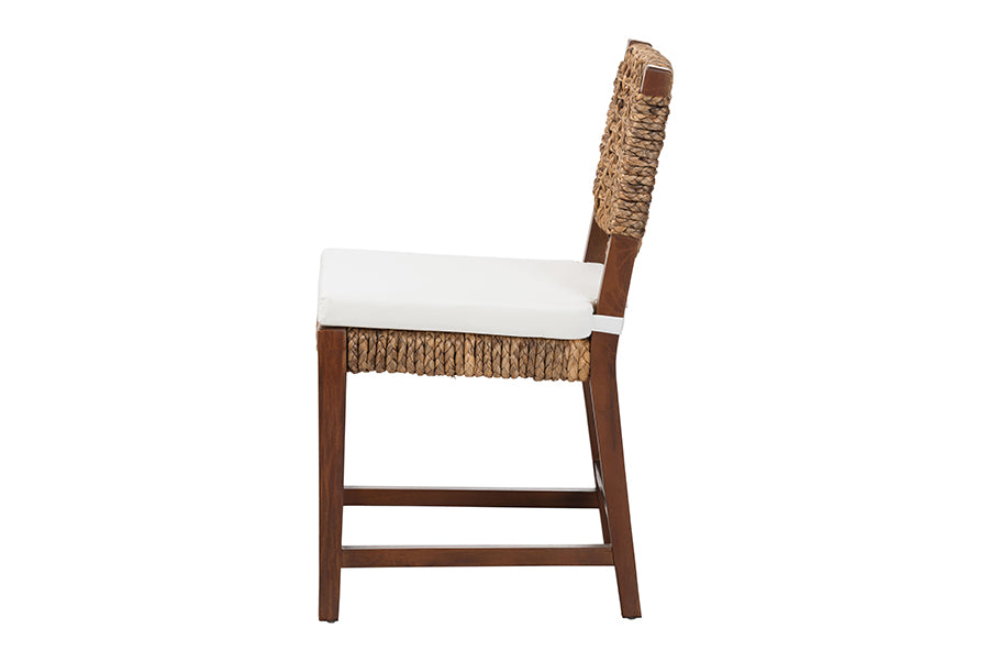 bali & pari Alise Handwoven Seagrass Dining Chair with Mahogany Wood Frame with Cushion- Woven Back and Seat Chair