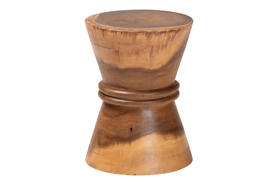 bali & pari Samira Solid Suar Wood Side Table - Handcrafted Sculptural End Table with Hourglass Design, Modern Boho Style for Living Room or Bedroom