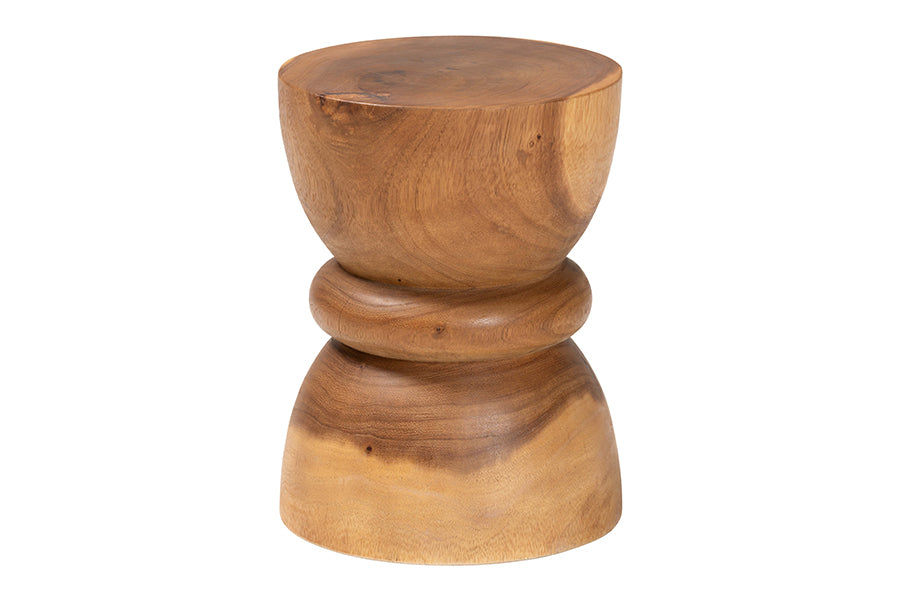 bali & pari Bancroft Solid Suar Wood Side Table - Handcrafted Sculptural End Table with Hourglass Design, Modern Boho Style for Living Room or Bedroom