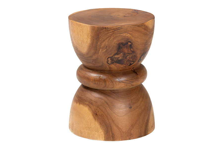 bali & pari Bancroft Solid Suar Wood Side Table - Handcrafted Sculptural End Table with Hourglass Design, Modern Boho Style for Living Room or Bedroom