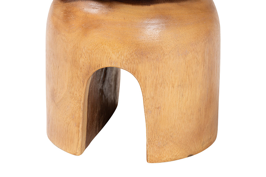 bali & pari Abrina Solid Suar Wood Side Table - Hand-Carved Sculptural End Table with Arched Base, Modern Boho Style for Living Room or Bedroom