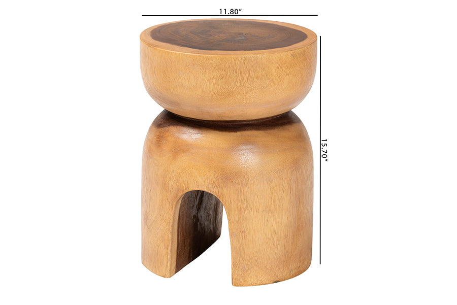 bali & pari Abrina Solid Suar Wood Side Table - Hand-Carved Sculptural End Table with Arched Base, Modern Boho Style for Living Room or Bedroom