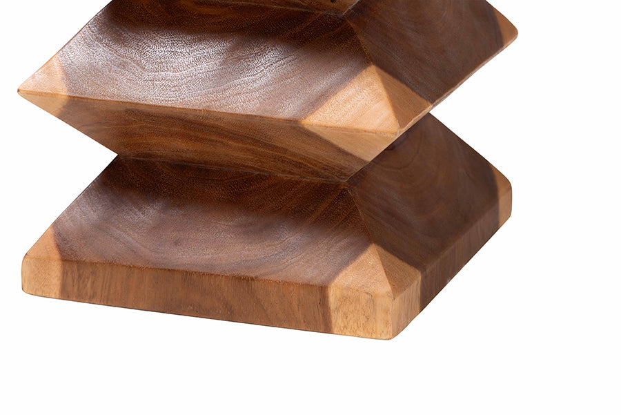 bali & pari Malati Solid Suar Wood Side Table - Hand-Carved Sculptural End Table with Zigzag Design, Modern Boho Style for Living Room or Bedroom