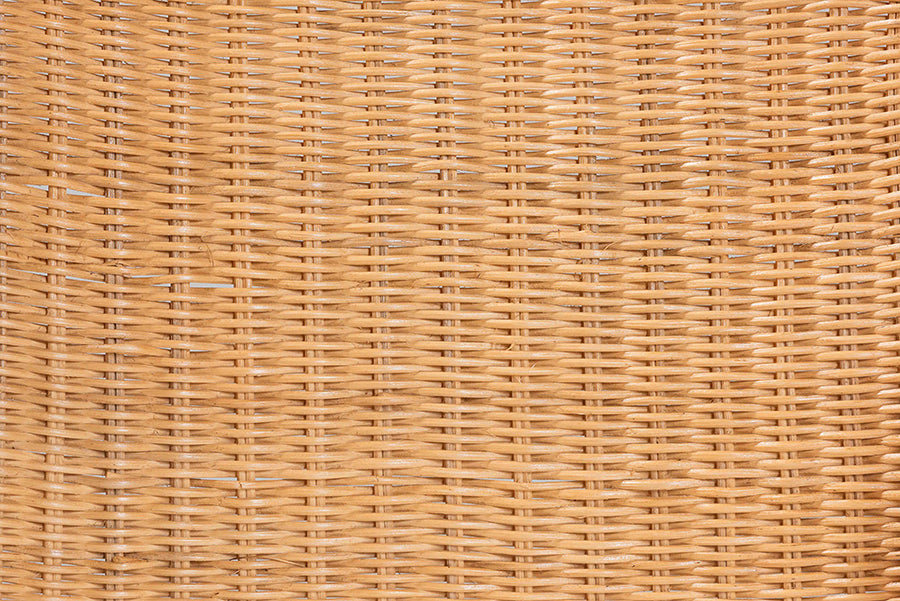 bali & pari Maya Natural Rattan Accent Chair - Hand Woven Wicker Dining Chair with Scalloped Skirt and Cushion, Coastal Boho Style Seating for Dining or Living Room, Light Honey