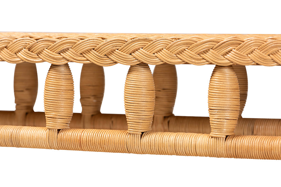 bali & pari Dolby Natural Rattan Console Table - Handwoven Wicker Accent Table with Openwork Design and Lower Shelf, Coastal Boho Style for Entryway or Living Room