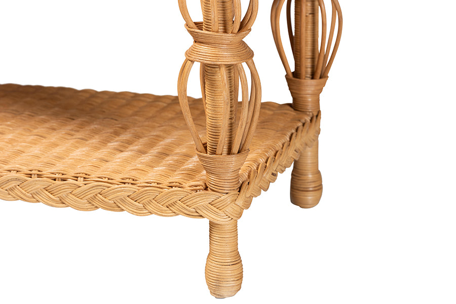 bali & pari Dolby Natural Rattan Console Table - Handwoven Wicker Accent Table with Openwork Design and Lower Shelf, Coastal Boho Style for Entryway or Living Room