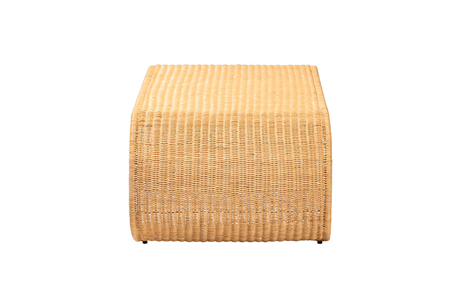 bali & pari Palm Waterfall Natural Rattan Coffee Table - Handwoven Wicker Centerpiece with Curved Silhouette for Boho, Coastal, or Tropical Living Room and Lounge Area
