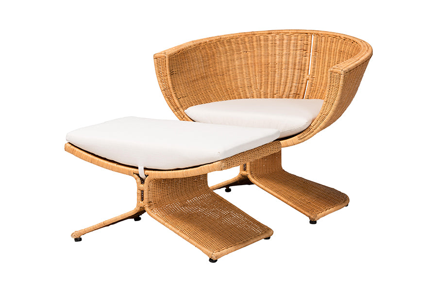bali & pari Reya Natural Rattan 2-Piece Living Room Set - Handwoven Wicker Accent Seating with Pedestal Base for Modern Boho, Coastal, or Tropical Living Room Spaces