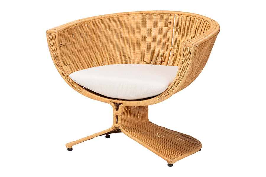 bali & pari Reya Natural Rattan Lounge Chair - Handwoven Wicker Accent Seating with Pedestal Base for Modern Boho, Coastal, or Tropical Living Room Spaces