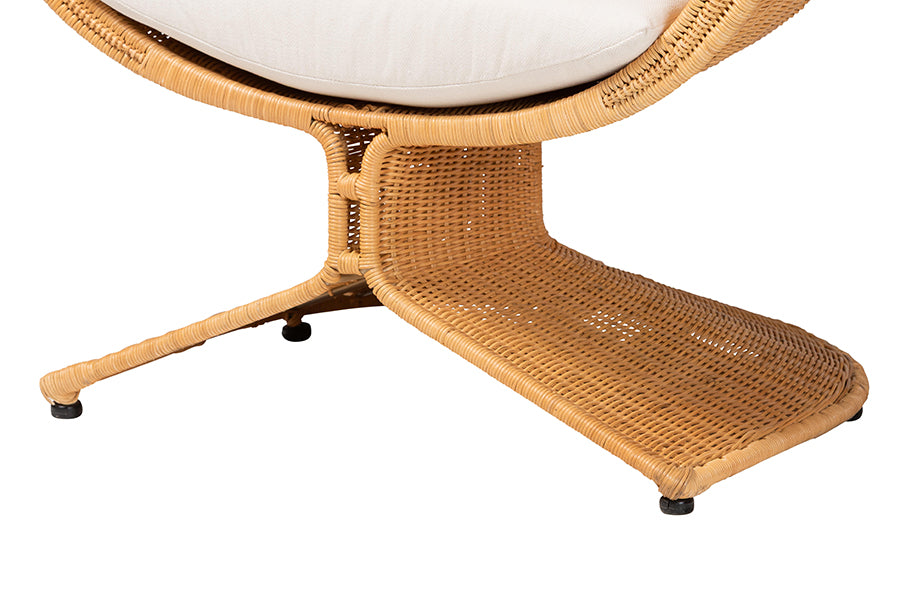 bali & pari Reya Natural Rattan Lounge Chair - Handwoven Wicker Accent Seating with Pedestal Base for Modern Boho, Coastal, or Tropical Living Room Spaces