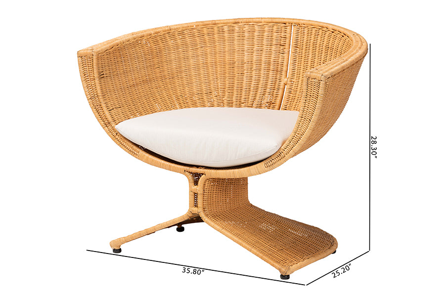 bali & pari Reya Natural Rattan Lounge Chair - Handwoven Wicker Accent Seating with Pedestal Base for Modern Boho, Coastal, or Tropical Living Room Spaces