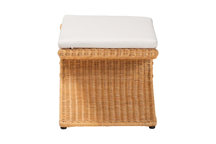bali & pari Reya Natural Rattan Footstool - Sculptural Handwoven Ottoman with Pedestal Base for Boho, Coastal, or Tropical Lounge and Living Spaces