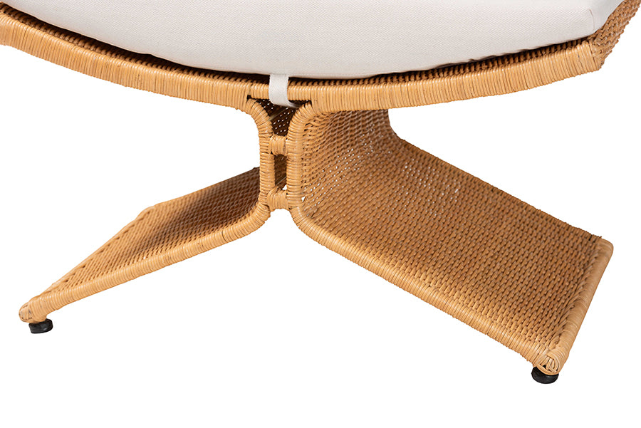 bali & pari Reya Natural Rattan Footstool - Sculptural Handwoven Ottoman with Pedestal Base for Boho, Coastal, or Tropical Lounge and Living Spaces