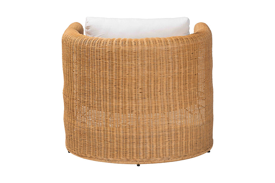 bali & pari Carina Natural Rattan Armchair with Cushion - Handwoven Lounge Chair with U-Shaped Silhouette and Deep Seating for Boho, Coastal, or Tropical Living Spaces