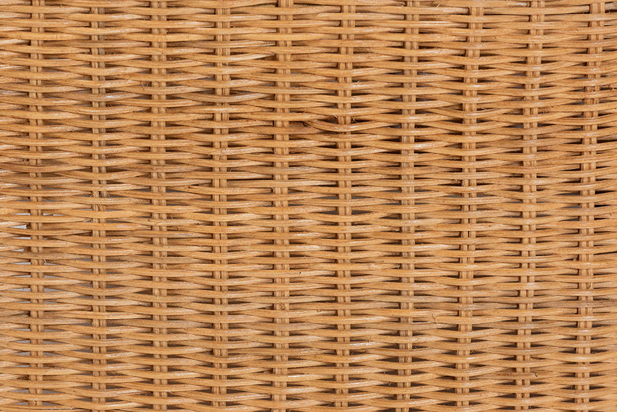 bali & pari Carina Natural Rattan Armchair with Cushion - Handwoven Lounge Chair with U-Shaped Silhouette and Deep Seating for Boho, Coastal, or Tropical Living Spaces
