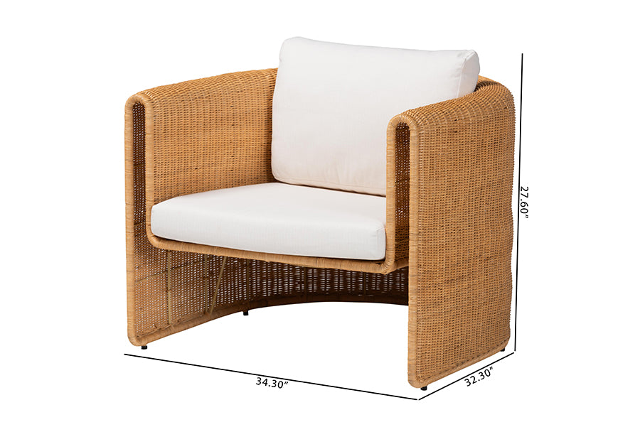bali & pari Carina Natural Rattan Armchair with Cushion - Handwoven Lounge Chair with U-Shaped Silhouette and Deep Seating for Boho, Coastal, or Tropical Living Spaces