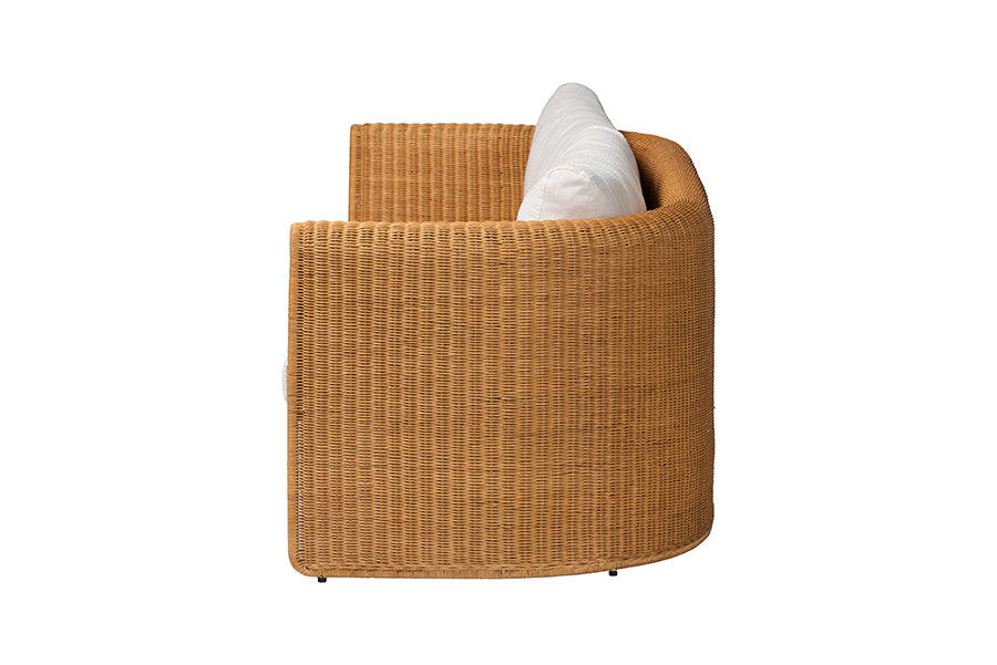 bali & pari Carina Natural Rattan Sofa with Cushion - Handwoven 3-Seater Couch with U-Shaped Sculptural Frame and Deep Seating for Boho, Coastal, or Tropical Living Spaces