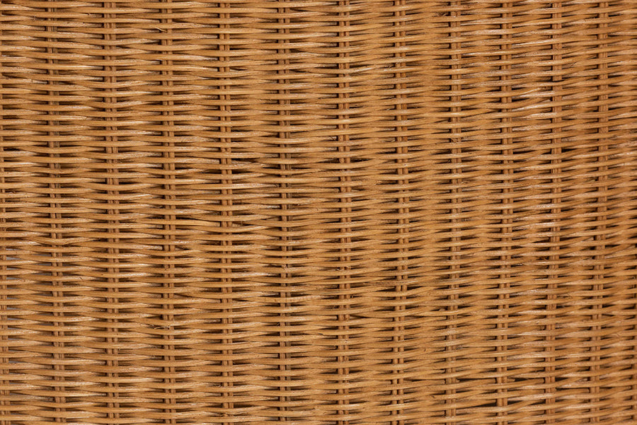 bali & pari Carina Natural Rattan Sofa with Cushion - Handwoven 3-Seater Couch with U-Shaped Sculptural Frame and Deep Seating for Boho, Coastal, or Tropical Living Spaces