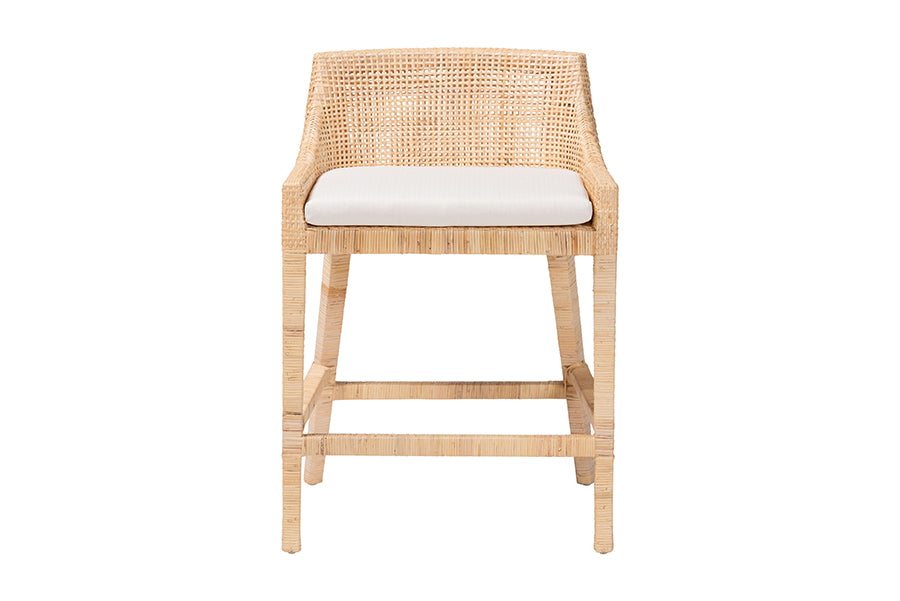 bali & pari Beata Natural Rattan Counter Stool - Handcrafted Wingback Counter Chair with Woven Detailing and Removable Cushion, Coastal Boho Style Seating for Kitchen Island or Dining Area