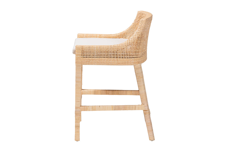 bali & pari Beata Natural Rattan Counter Stool - Handcrafted Wingback Counter Chair with Woven Detailing and Removable Cushion, Coastal Boho Style Seating for Kitchen Island or Dining Area